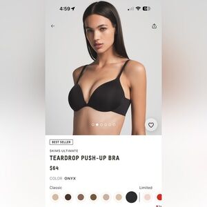 SKIMS Black Teardrop Push-Up Bra Intimates NWT